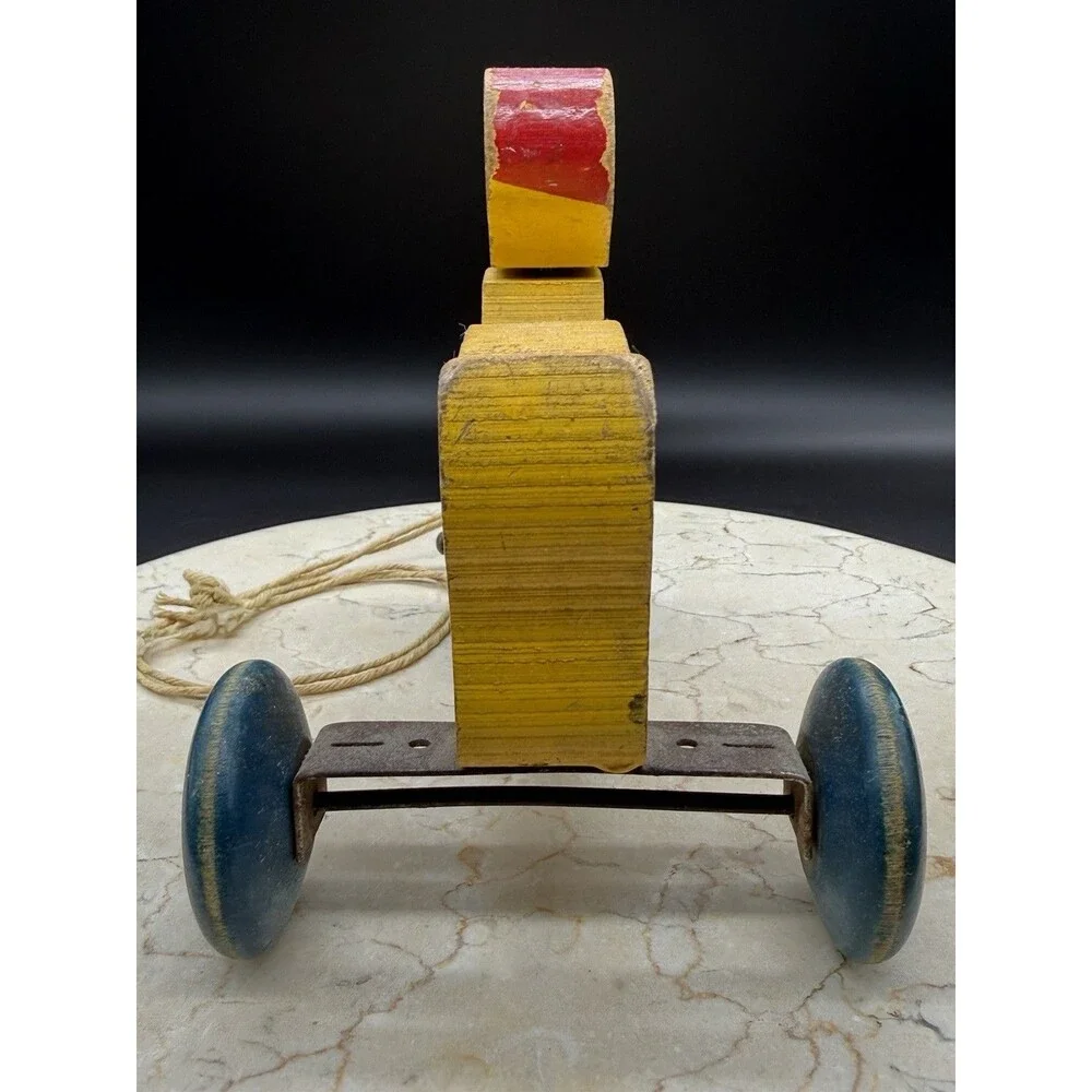 Antique 1920s Hustler Betty Roll Duck Wood Pull Toy Sterling IL 7.5”